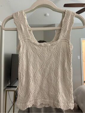 Free People Textured Scoop Neck Tank Top in Cream